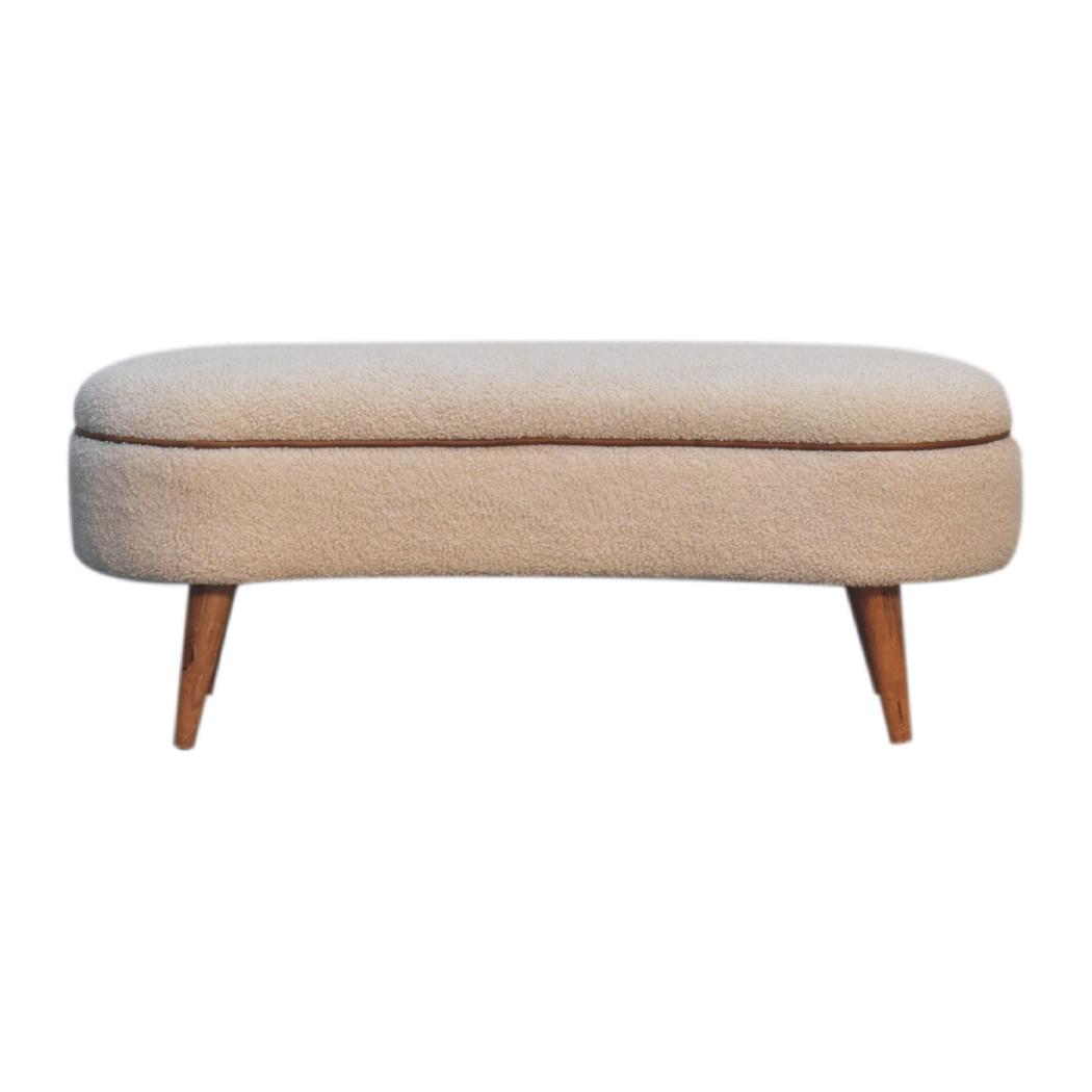 Serenity Bouclé Bench | Solid Mango Wood | Oak-Ish Finish | Buffalo Leather Piping
