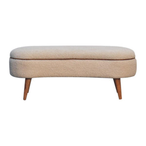 Serenity Bouclé Bench | Solid Mango Wood | Oak-Ish Finish | Buffalo Leather Piping