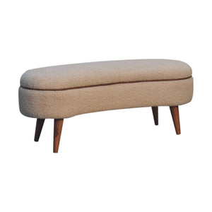 Serenity Bouclé Bench | Solid Mango Wood | Oak-Ish Finish | Buffalo Leather Piping