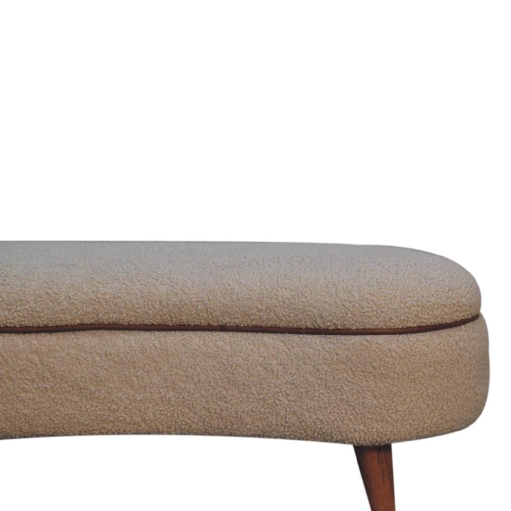 Serenity Bouclé Bench | Solid Mango Wood | Oak-Ish Finish | Buffalo Leather Piping