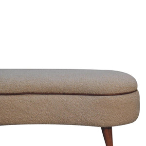 Serenity Bouclé Bench | Solid Mango Wood | Oak-Ish Finish | Buffalo Leather Piping