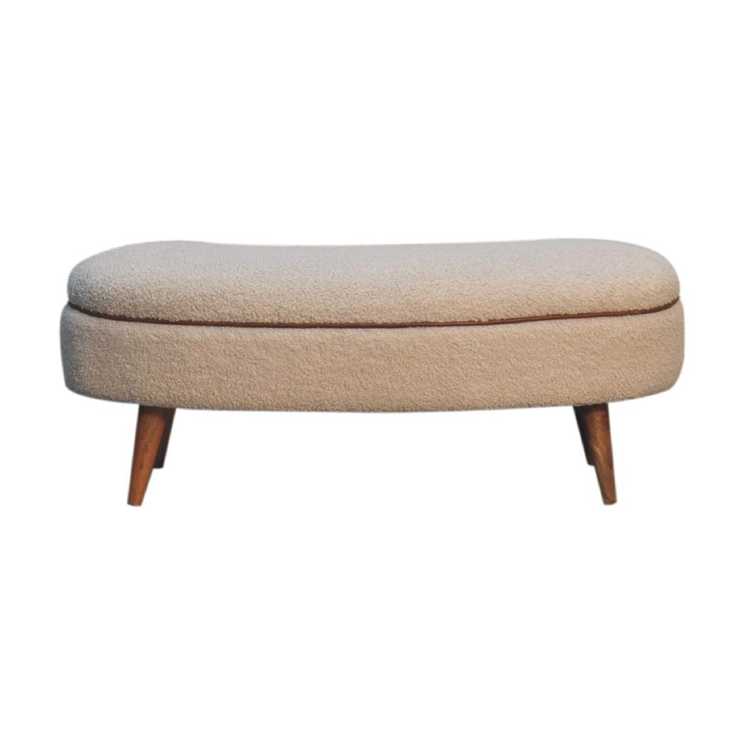 Serenity Bouclé Bench | Solid Mango Wood | Oak-Ish Finish | Buffalo Leather Piping
