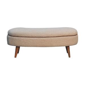 Serenity Bouclé Bench | Solid Mango Wood | Oak-Ish Finish | Buffalo Leather Piping