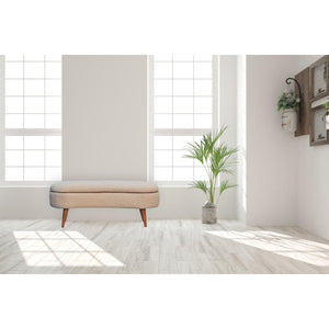 Serenity Bouclé Bench | Solid Mango Wood | Oak-Ish Finish | Buffalo Leather Piping