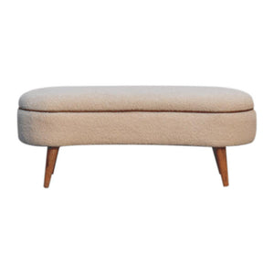 Serenity Bouclé Bench | Solid Mango Wood | Oak-Ish Finish | Buffalo Leather Piping