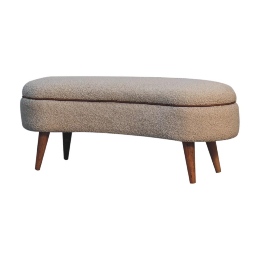 Serenity Bouclé Bench | Solid Mango Wood | Oak-Ish Finish | Buffalo Leather Piping