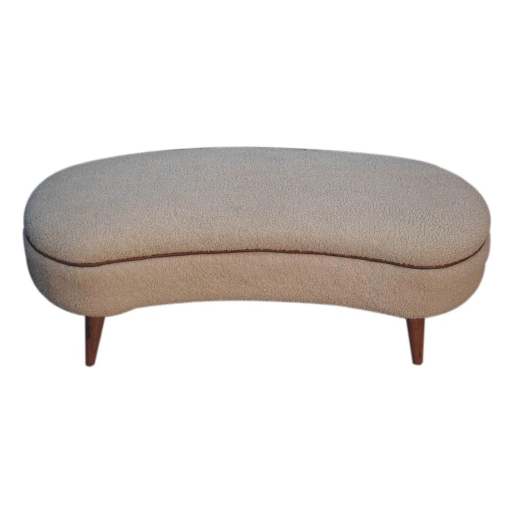 Serenity Bouclé Bench | Solid Mango Wood | Oak-Ish Finish | Buffalo Leather Piping