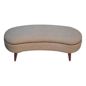 Serenity Bouclé Bench | Solid Mango Wood | Oak-Ish Finish | Buffalo Leather Piping