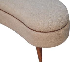 Serenity Bouclé Bench | Solid Mango Wood | Oak-Ish Finish | Buffalo Leather Piping