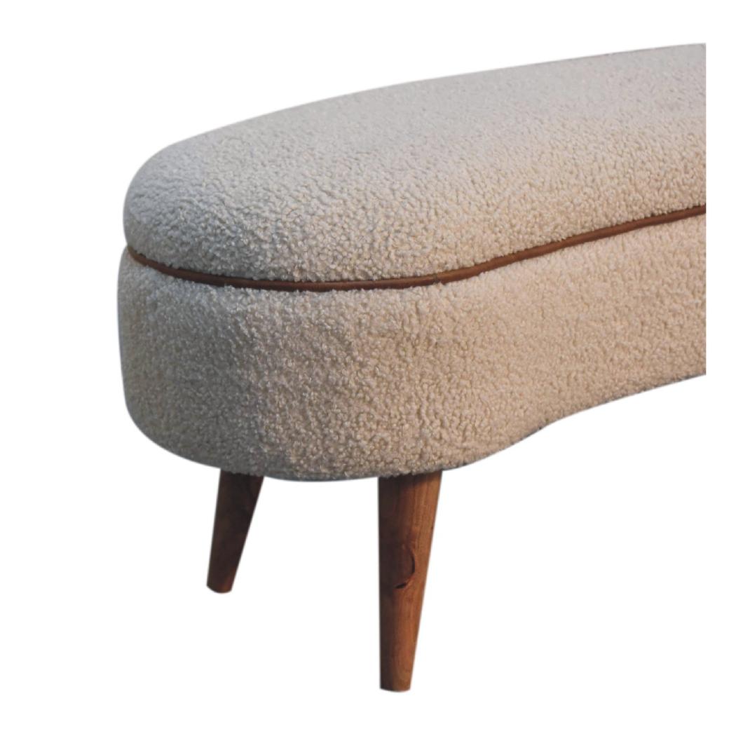 Serenity Bouclé Bench | Solid Mango Wood | Oak-Ish Finish | Buffalo Leather Piping