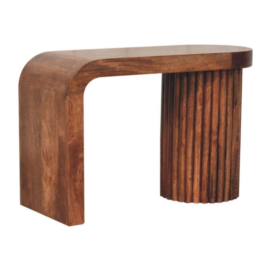 Serenity Coffee Table | Solid Mango Wood | Honey Caramel Finish | White Terrazzo Top
