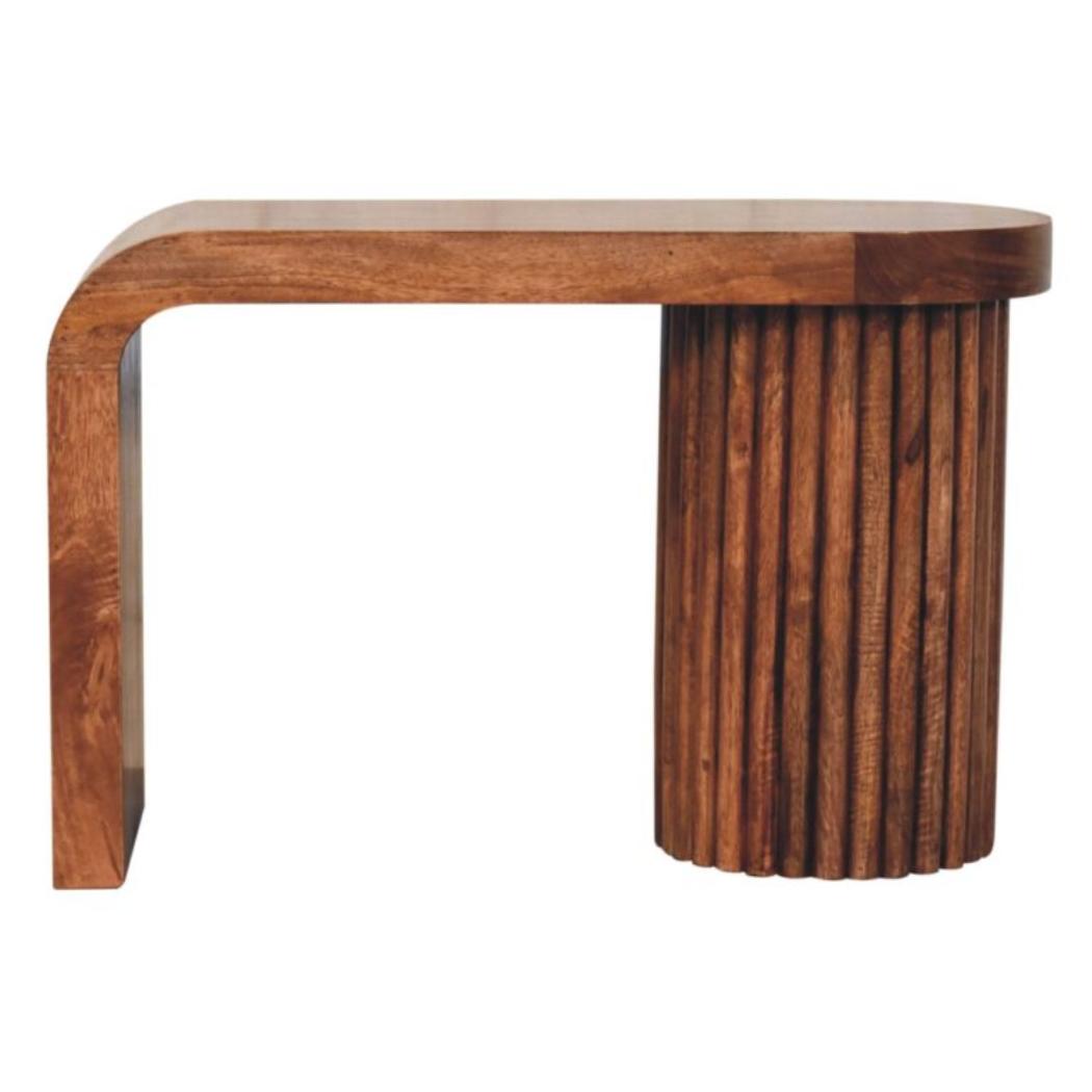 Serenity Coffee Table | Solid Mango Wood | Honey Caramel Finish | White Terrazzo Top