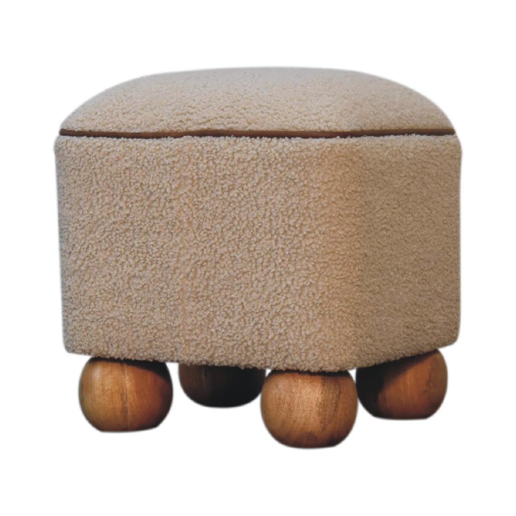 Serenity Footstool | Decorative Ball Feet | Upholstered Accent Ottoman