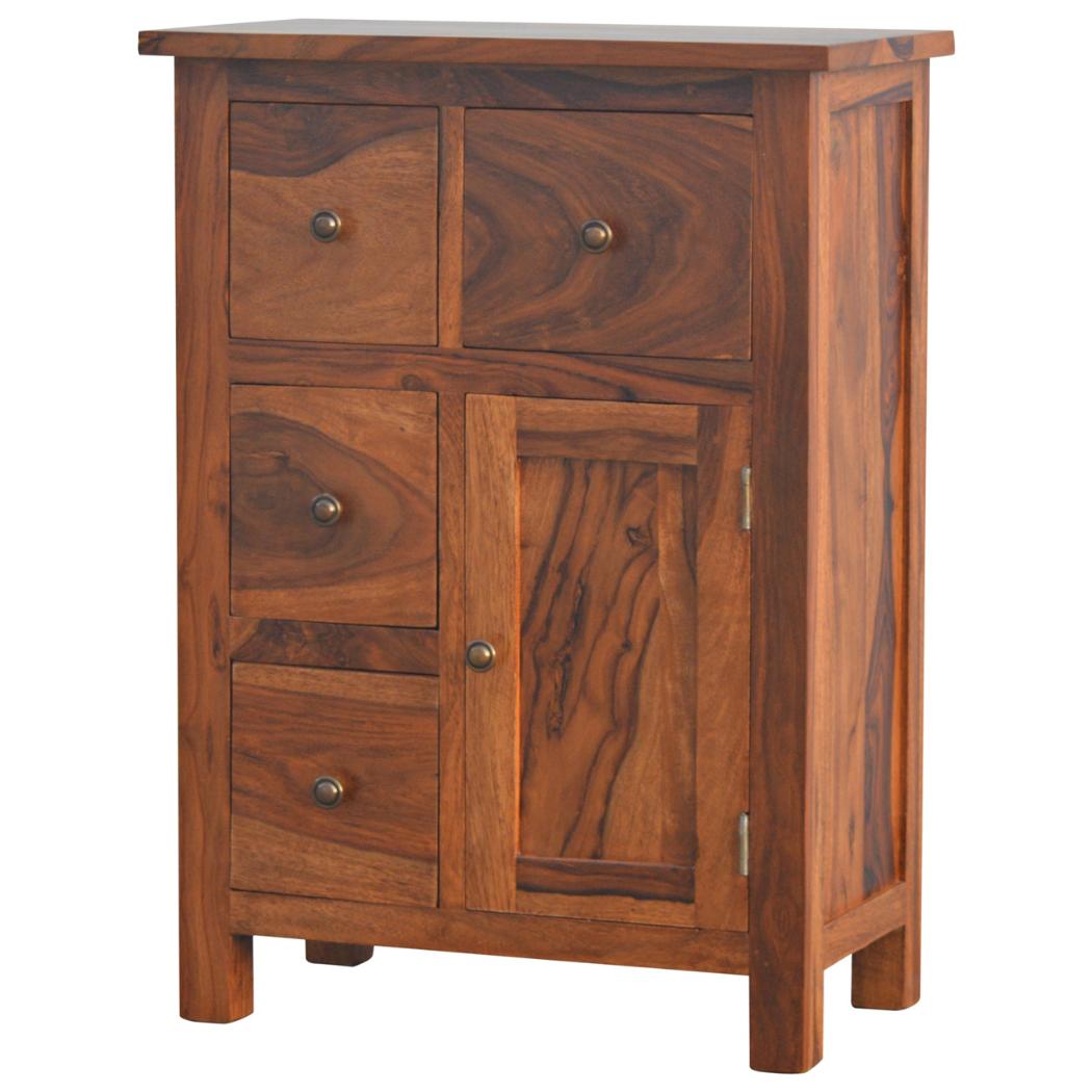Sheesham Storage Cabinet | 4 Drawer Design | Natural Wood Accent Furniture
