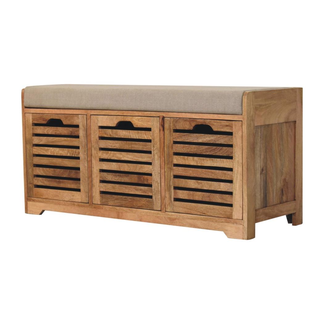 Shutter Shoe Bench | Solid Mango Wood | Oak-Inspired Finish