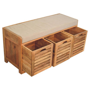 Shutter Shoe Bench | Solid Mango Wood | Oak-Inspired Finish