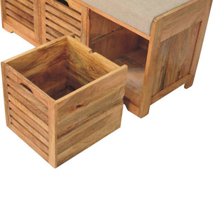 Shutter Shoe Bench | Solid Mango Wood | Oak-Inspired Finish