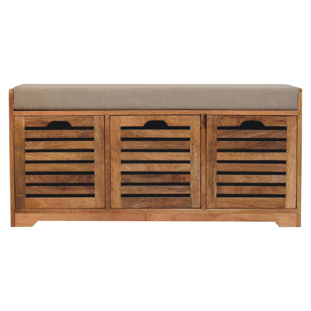 Shutter Shoe Bench | Solid Mango Wood | Oak-Inspired Finish