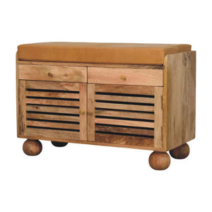 Shutter Shoe Rack | Solid Mango Wood | Oak-ish Finish | 2 Drawers