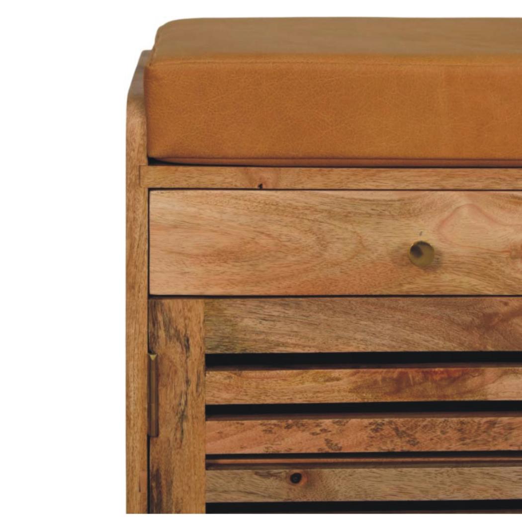 Shutter Shoe Rack | Solid Mango Wood | Oak-ish Finish | 2 Drawers