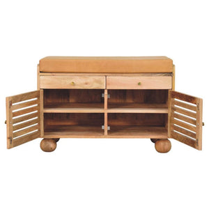 Shutter Shoe Rack | Solid Mango Wood | Oak-ish Finish | 2 Drawers