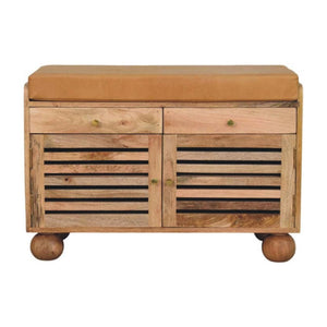 Shutter Shoe Rack | Solid Mango Wood | Oak-ish Finish | 2 Drawers
