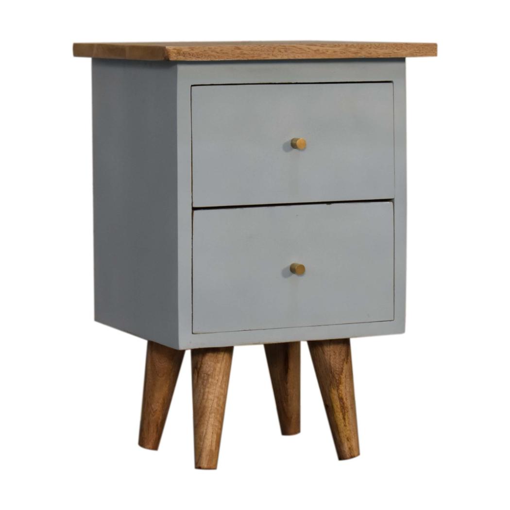 Sky Blue Hand Painted Bedside Table | Solid Mango Wood | Oak Finish | 2 Drawer Nightstand
