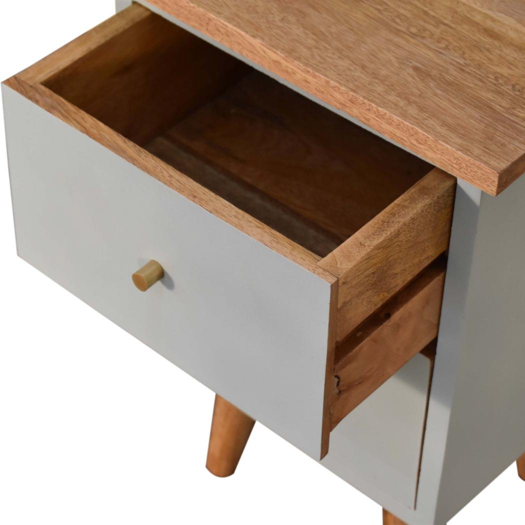 Sky Blue Hand Painted Bedside Table | Solid Mango Wood | Oak Finish | 2 Drawer Nightstand