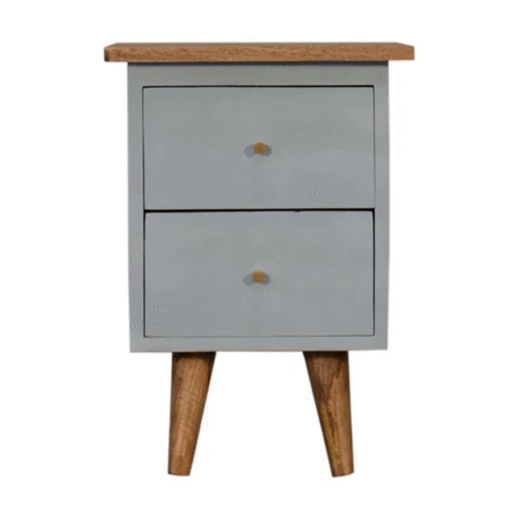 Sky Blue Hand Painted Bedside Table | Solid Mango Wood | Oak Finish | 2 Drawer Nightstand