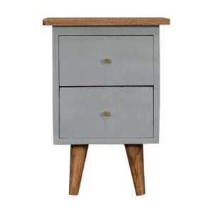 Sky Blue Hand Painted Bedside Table | Solid Mango Wood | Oak Finish | 2 Drawer Nightstand