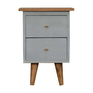 Sky Blue Hand Painted Bedside Table | Solid Mango Wood | Oak Finish | 2 Drawer Nightstand