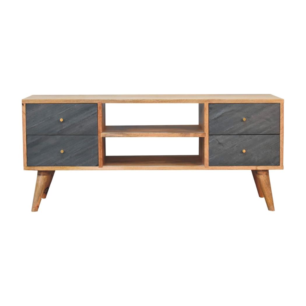 Slade Media Unit | Solid Mango Wood | Natural Wood Finish | Artisan-Crafted Design