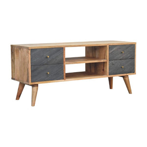 Slade Media Unit | Solid Mango Wood | Natural Wood Finish | Artisan-Crafted Design