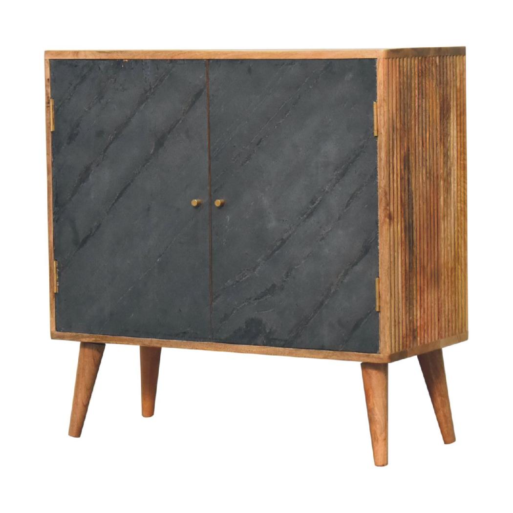 Slade Slate Door Cabinet | Solid Mango Wood | Oak Finish | 2 Door Storage Cabinet