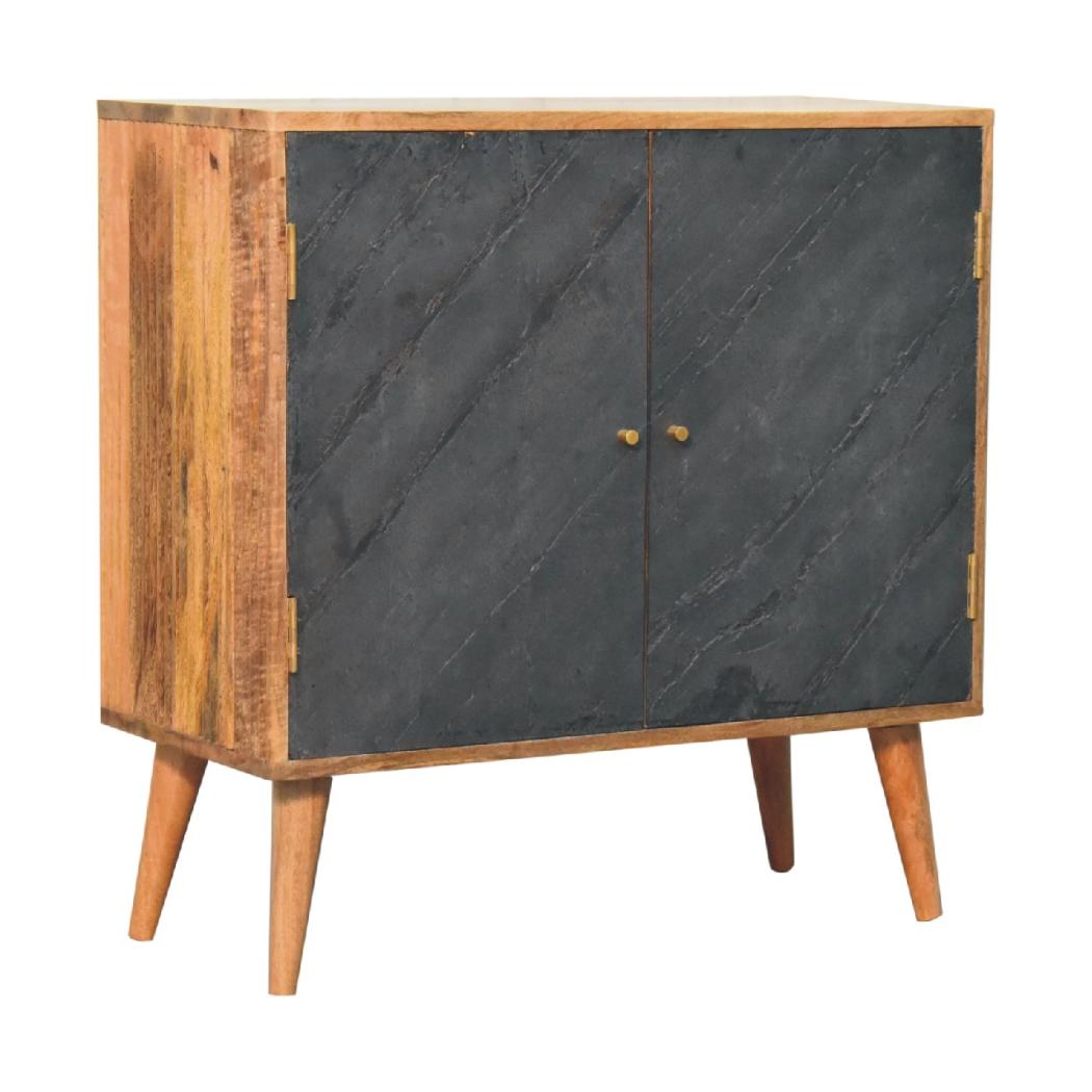 Slade Slate Door Cabinet | Solid Mango Wood | Oak Finish | 2 Door Storage Cabinet