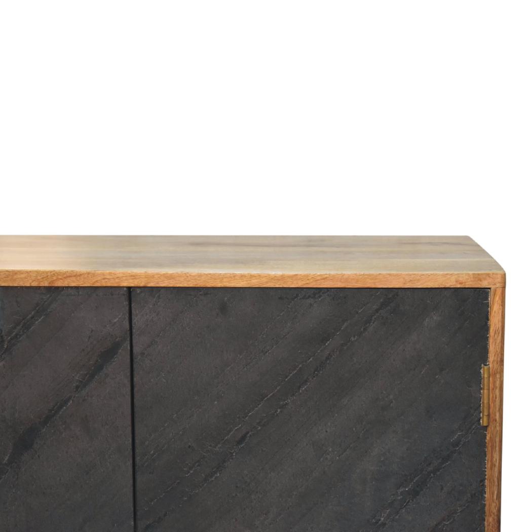 Slade Slate Door Cabinet | Solid Mango Wood | Oak Finish | 2 Door Storage Cabinet