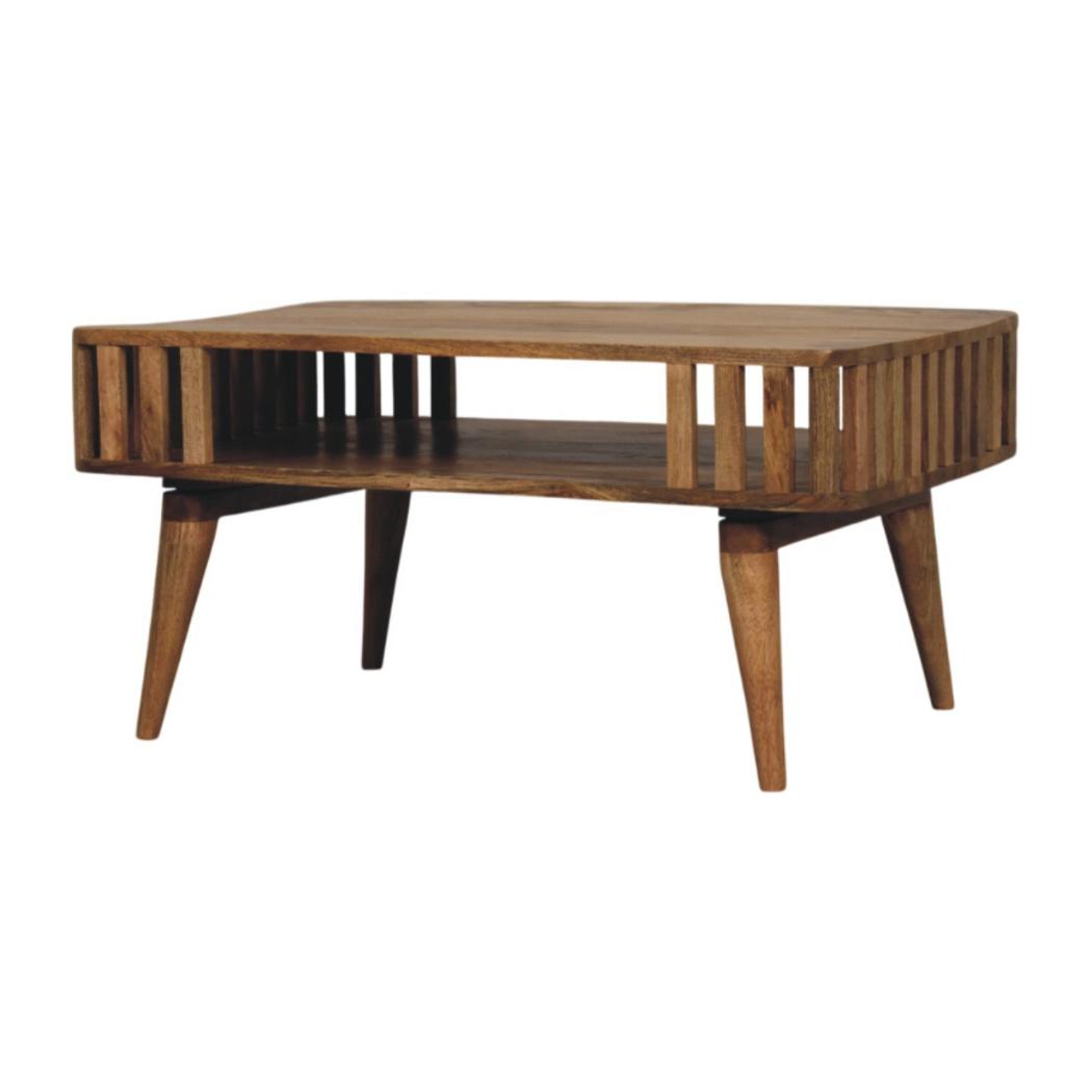 Slatted Coffee Table | Solid Mango Wood | Oak-ish Finish