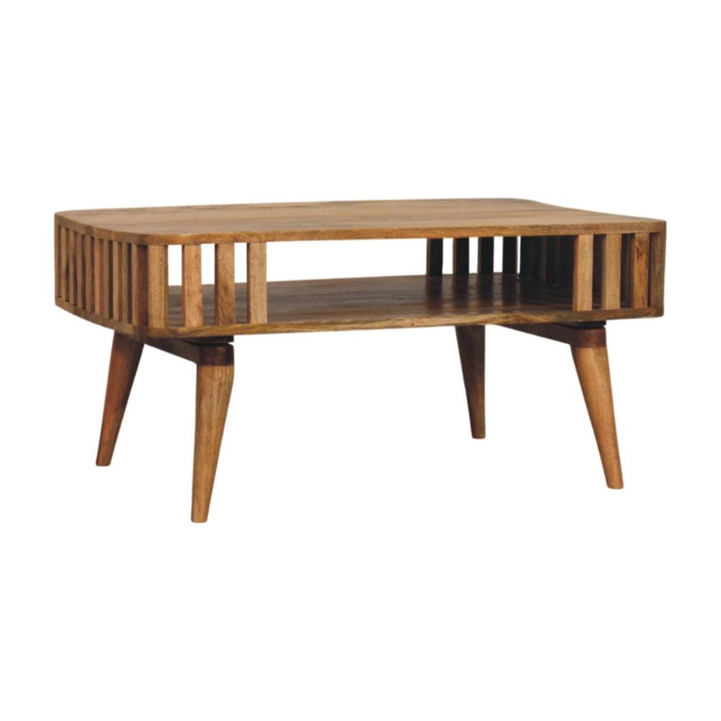 Slatted Coffee Table | Solid Mango Wood | Oak-ish Finish