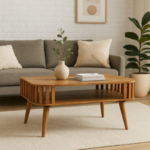 Slatted Coffee Table | Solid Mango Wood | Oak-ish Finish
