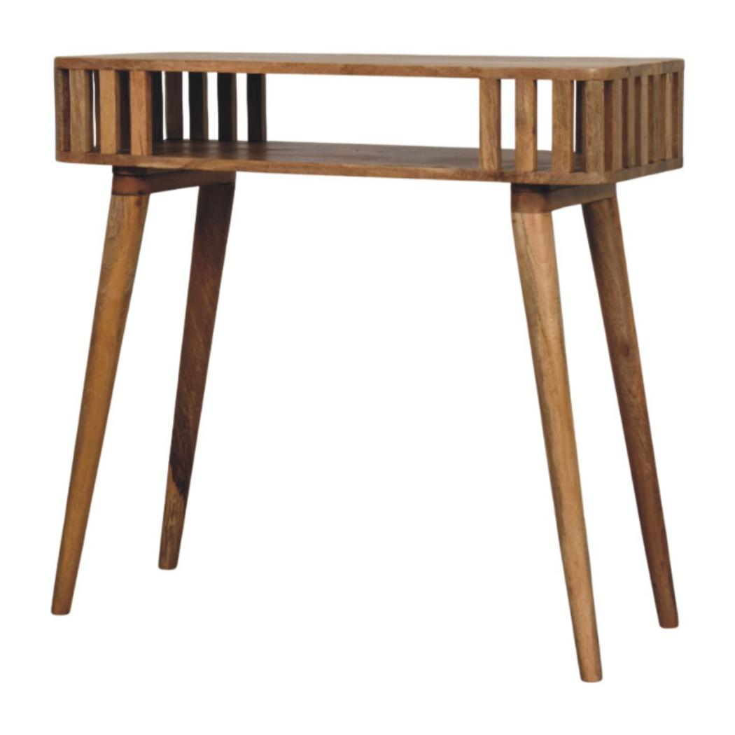 Slatted Console Table | Solid Mango Wood | Oak-ish Finish