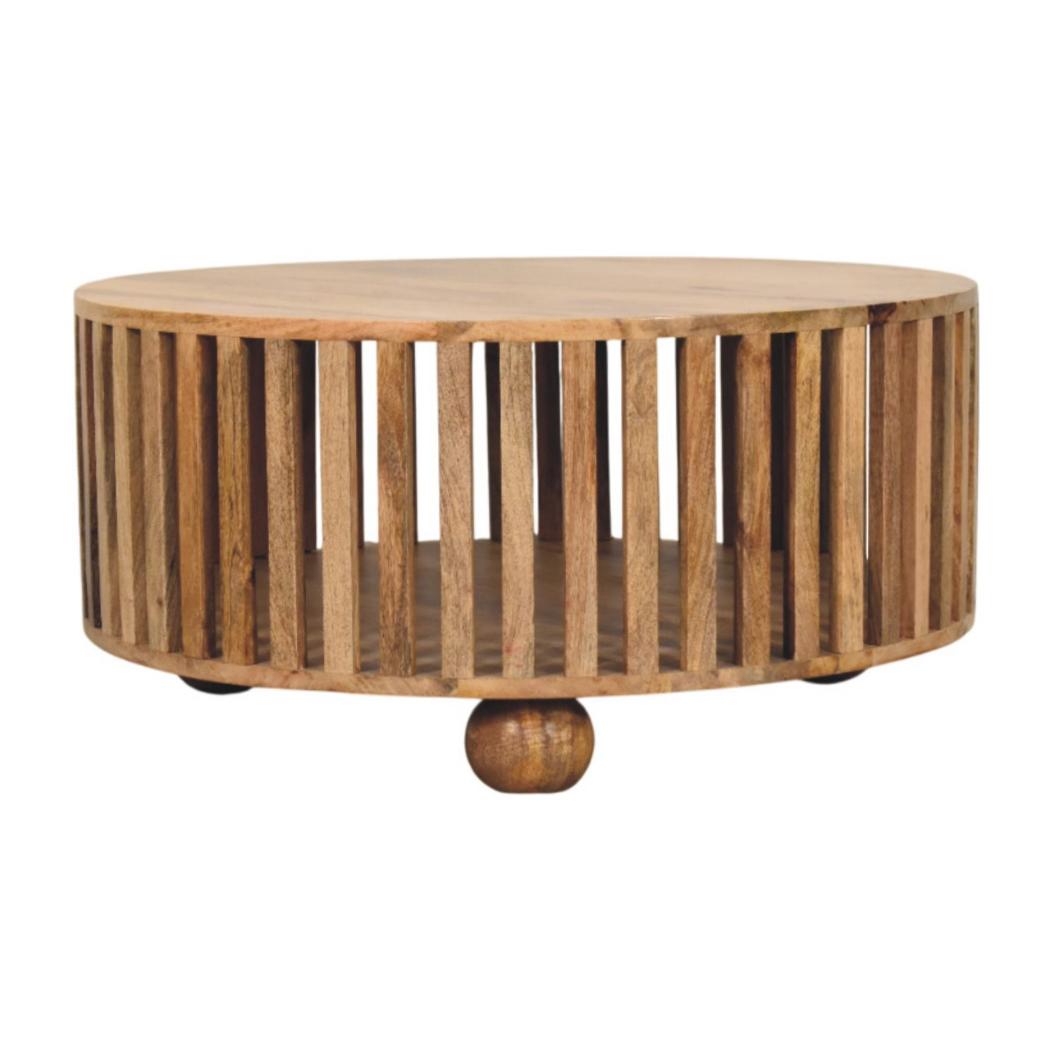 Slatted Round Coffee Table | Solid Mango Wood | Oak-ish Finish