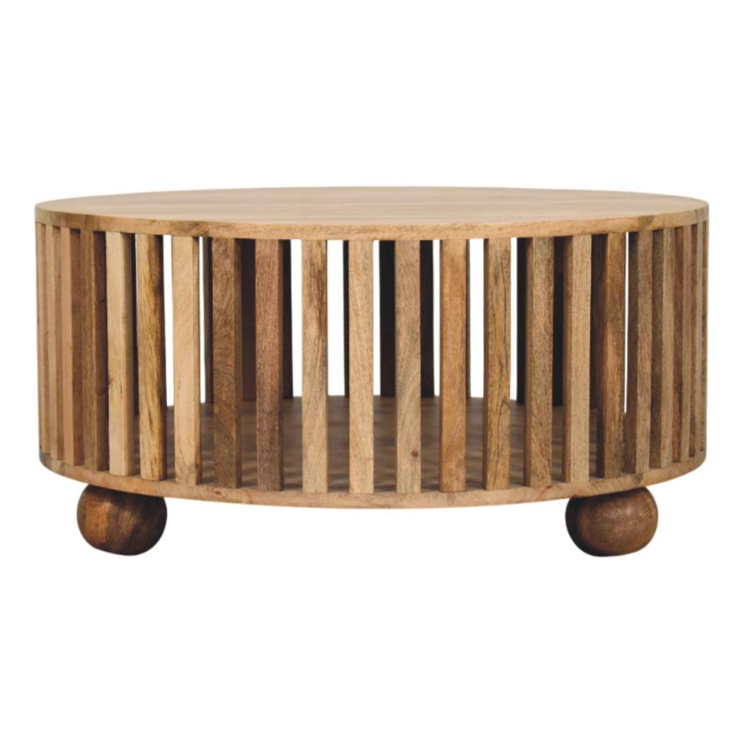 Slatted Round Coffee Table | Solid Mango Wood | Oak-ish Finish