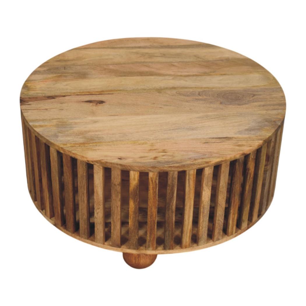 Slatted Round Coffee Table | Solid Mango Wood | Oak-ish Finish