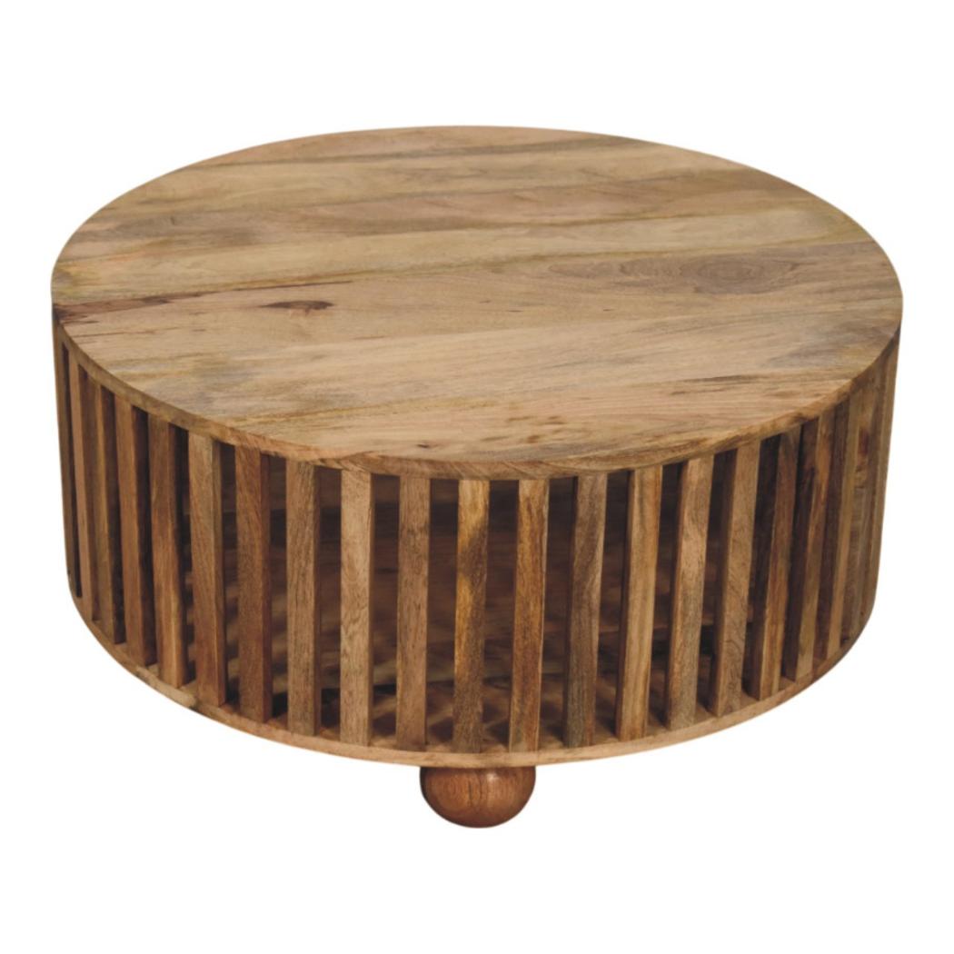 Slatted Round Coffee Table | Solid Mango Wood | Oak-ish Finish