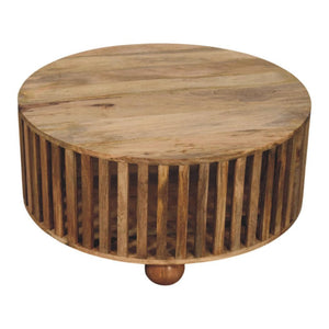 Slatted Round Coffee Table | Solid Mango Wood | Oak-ish Finish