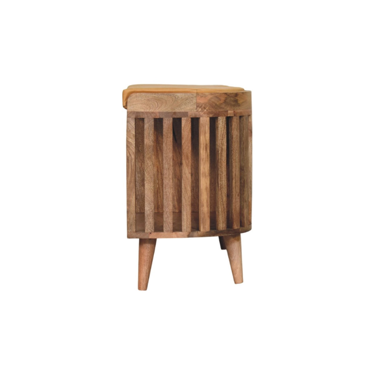 Slatted Storage Bench | Solid Mango Wood | Oak-ish Finish | 3 Open Slots