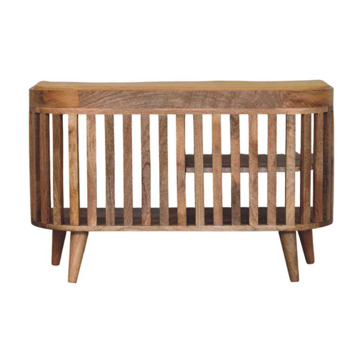 Slatted Storage Bench | Solid Mango Wood | Oak-ish Finish | 3 Open Slots