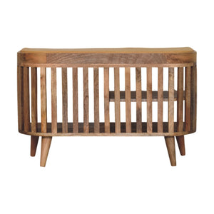 Slatted Storage Bench | Solid Mango Wood | Oak-ish Finish | 3 Open Slots