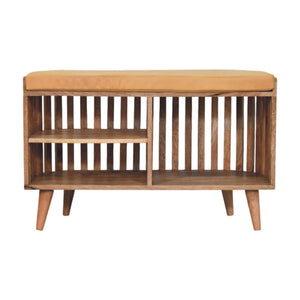 Slatted Storage Bench | Solid Mango Wood | Oak-ish Finish | 3 Open Slots