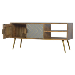 Sleek Cement Media Unit | Brass Inlay Detail | Contemporary Entertainment Cabinet